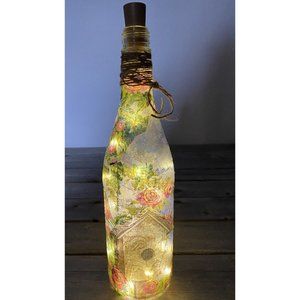 Handmade Lighted Birdhouse Garden Decoupage Wine Bottle Fairy Nightlight Decor